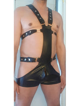 Men's Fetish Faux Leather Chest Harness & Thong Garter Set – view 2