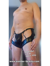 Men's Faux Leather Open-Back Garter Shorts – view 2