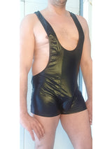 Men's Faux Leather Open-Side Singlet Bodysuit – view 2