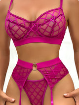 Women's Diamond Mesh Cage Bra Garter Belt & Thong Set – view 10