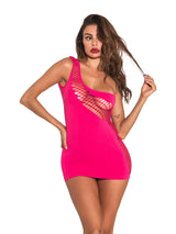 Women's Neon Pink Fishnet Mini Dress with Side Cutouts – view 2