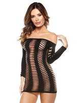 Women's Black Off-Shoulder Slashed Fishnet Mini Dress – view 2