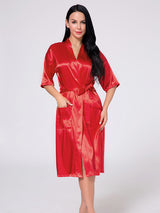 Women's Long Sleeve Frill Satin Gown With Belt – view 1