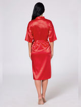 Women's Long Sleeve Frill Satin Gown With Belt – view 2