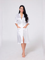 Women's Long Sleeve Frill Satin Gown With Belt – view 4