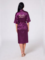 Women's Long Sleeve Frill Satin Gown With Belt – view 6