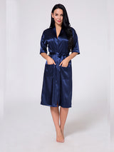 Women's Long Sleeve Frill Satin Gown With Belt – view 7