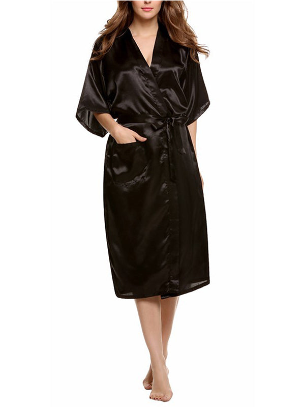 Women's Long Sleeve Frill Satin Gown With Belt – view 8