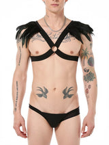 Men's Black Feather Shoulder Elastic Body Harness – view 3