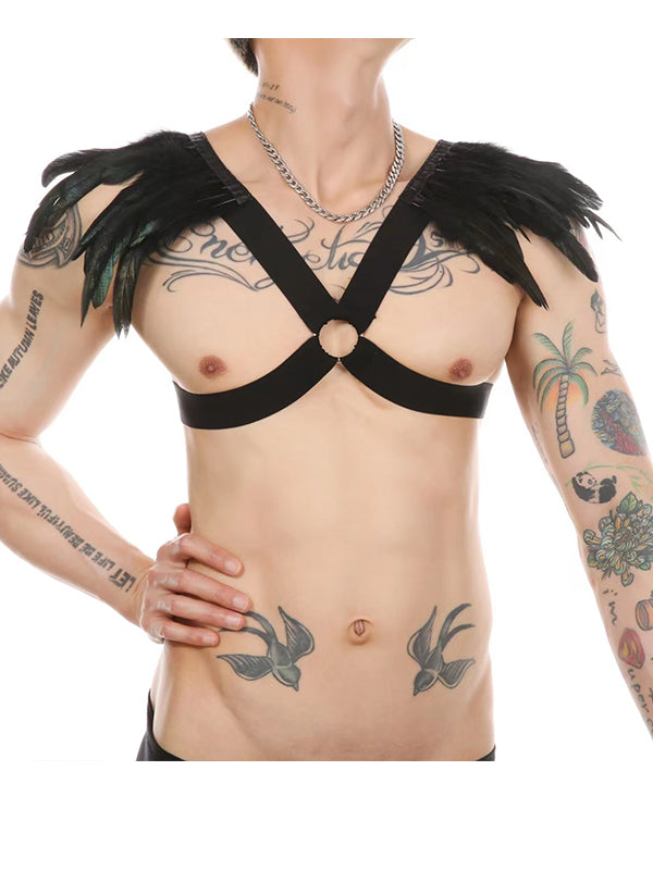 Men's Black Feather Shoulder Elastic Body Harness – view 2