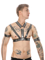 Men's Black Metallic Striped Elastic Chest Harness with Arm Bands – view 2