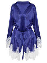 Women's Navy Blue Satin Lace-Trim Robe – view 2