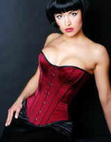 Women's Sexy Dark Red Satin Strapless Burlesque Corset Bustier – view 2