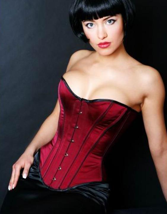 Women's Sexy Dark Red Satin Strapless Burlesque Corset Bustier – view 2