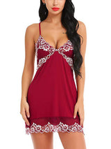 Women's Red Floral Embroidered Lace-Trim Slip Babydoll with Criss-Cross Back – view 2