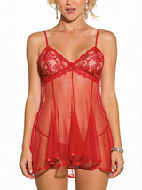 Women's Red Sheer Lace Babydoll Lingerie with Bow Back – view 2