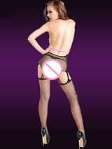 Women's Sexy Hollow-Out Fishnet Open-Back Halter Garter Bodystocking – back view