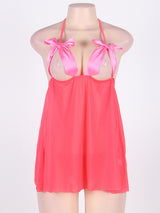 Women's Sexy Sheer Mesh Bow Babydoll Lingerie Set – view 3