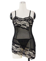 Women's Sexy Plus Size Black Sheer Mesh & Lace Babydoll Chemise – mannequin front