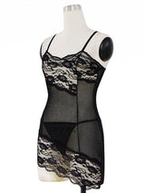 Women's Sexy Plus Size Black Sheer Mesh & Lace Babydoll Chemise – mannequin side