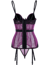Women's Sexy Purple Black Lace Strap Bustier Lingerie Set with Garters – view 1