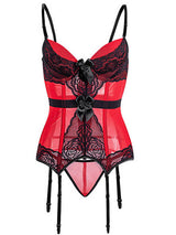 Women's Sexy Red Black Lace Strap Bustier Lingerie Set with Garters – view 2