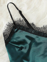 Women's Teal Satin Lace-Trim Cami and Shorts Lingerie Set – view 3