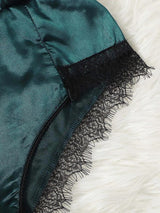Women's Teal Satin Lace-Trim Cami and Shorts Lingerie Set – view 4
