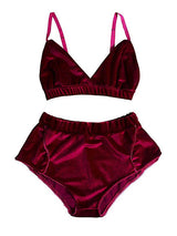 Women's Burgundy Velvet Bralette and Shorts Lingerie Set – view 1