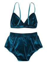 Women's Teal Velvet Bralette and Shorts Lingerie Set – view 2