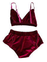 Women's Burgundy Velvet Bralette and Shorts Lingerie Set – view 2