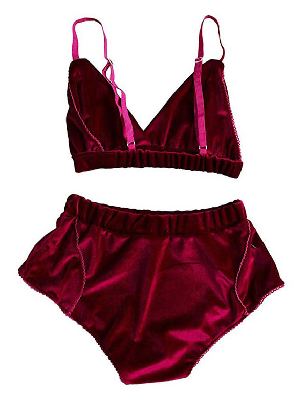 Women's Burgundy Velvet Bralette and Shorts Lingerie Set – view 2