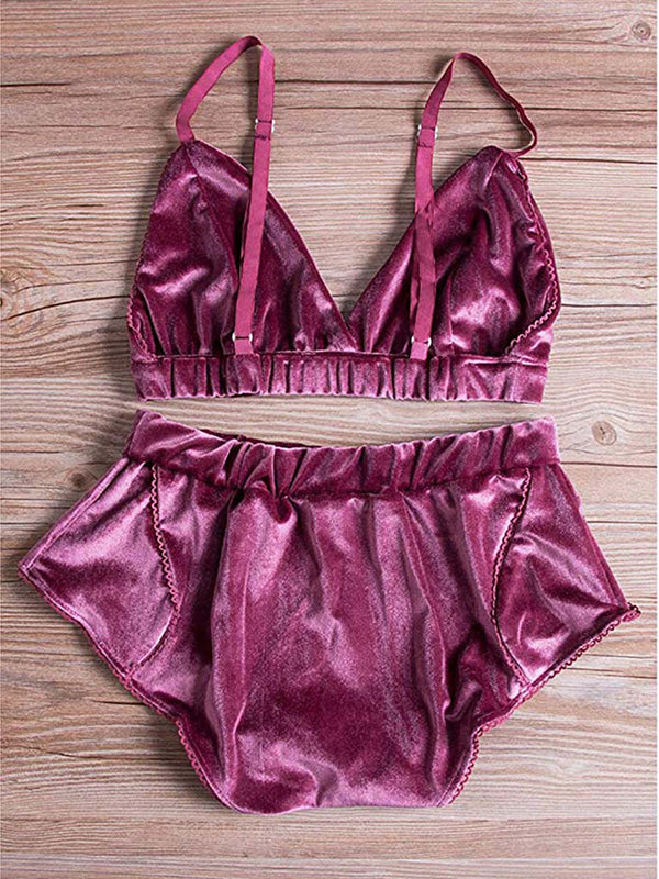 Women's Rose Velvet Bralette and Shorts Lingerie Set – view 2
