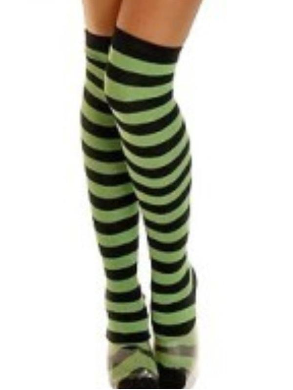 Women's Green & Black Striped Over-the-Knee Stockings – view 1