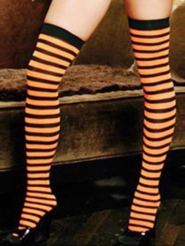 Women's Orange & Black Striped Over-the-Knee Stockings – view 1