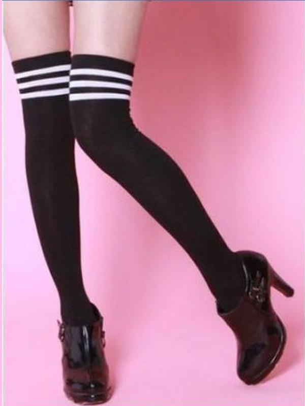 Women's Black Athletic Stripe Over-the-Knee Stockings – view 1