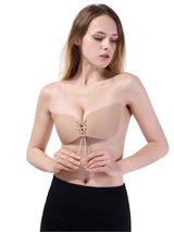 Women's Nude Lace-Up Strapless Backless Push-Up Invisible Bra – view 2