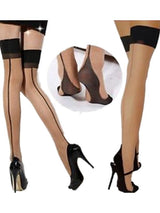Women's Nude Sheer Black Back-Seam Thigh-High Stockings – view 2