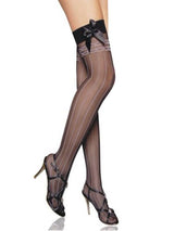 Women's Black Sheer Pinstripe Thigh-Highs with Bows – view 2