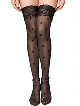 Women's Black Polka Dot Lace-Top Thigh-High Stockings – view 1