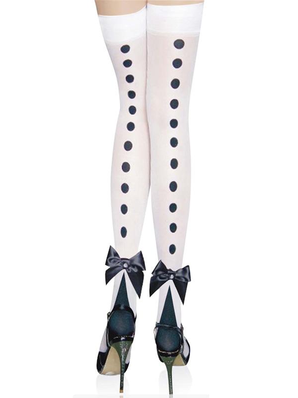 Women's White Polka Dot Back-Seam Thigh-Highs with Bows – view 1