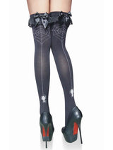 Women's Black Spider Web Lace-Top Thigh-Highs with Bows – view 2