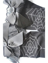Women's Black Spider Web Lace-Top Thigh-Highs with Bows – view 5