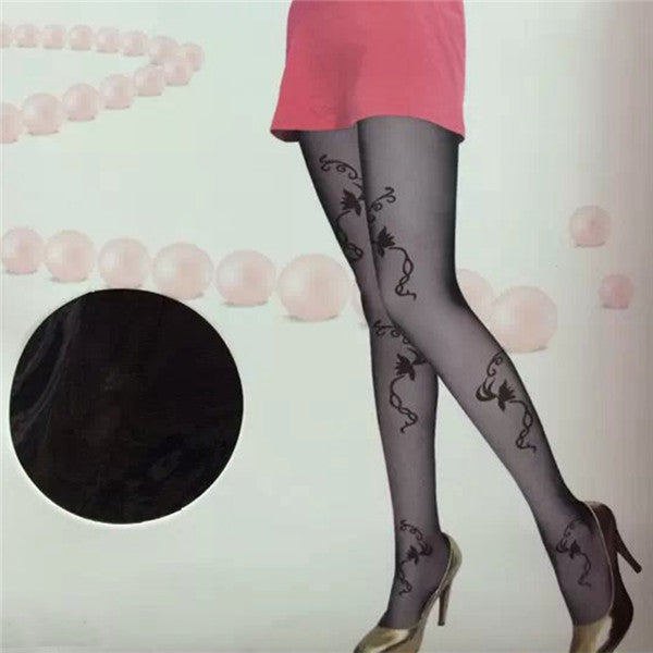 Women's Black Floral Vine Sheer Patterned Pantyhose Tights – view 1