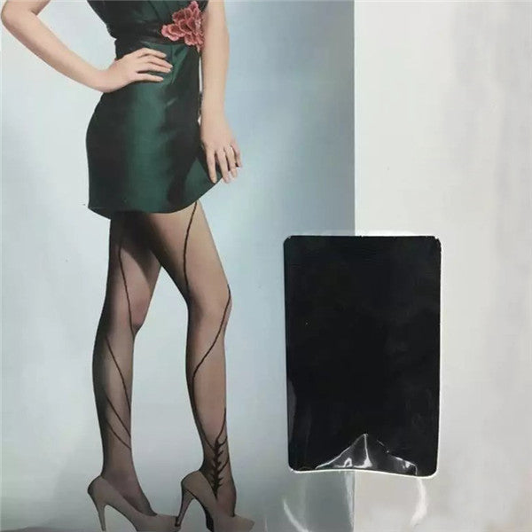 Women's Black Back-Seam Sheer Patterned Pantyhose Tights – view 1