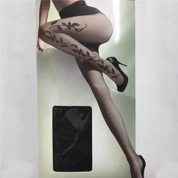 Women's Black Floral Vine Sheer Patterned Pantyhose Tights – view 1