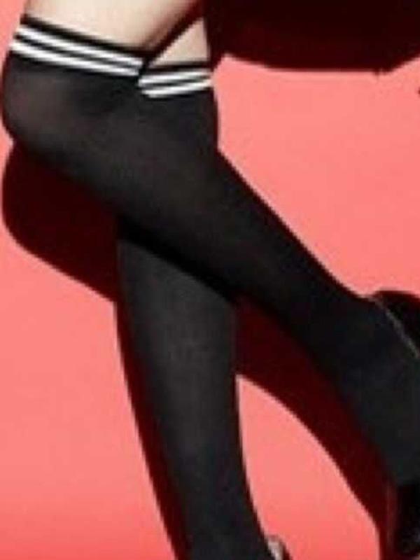 Women's Black Striped-Top Over-the-Knee Thigh-High Stockings – view 1