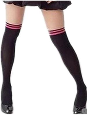 Women's Black Pink-Striped Over-the-Knee Thigh-High Stockings – view 1