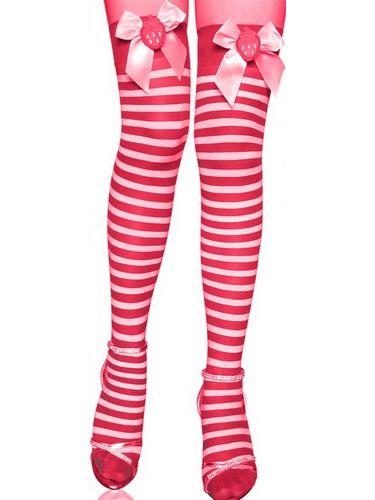 Women's Red and White Striped Bow-Top Thigh-High Stockings – view 1