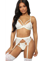 Women's White Lace Triangle Bra and Garter Belt Set with Thigh-Highs – view 3